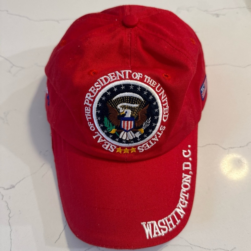 Red Washington D.C. Cap with Presidential Seal